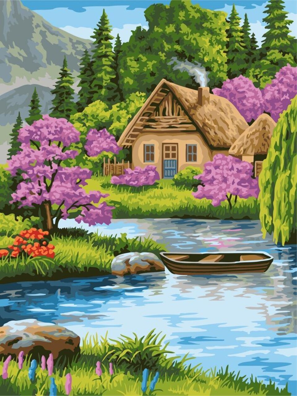 Painting by Numbers kit Crafting Spark House near Water S015 19.69 x 15.75 in
